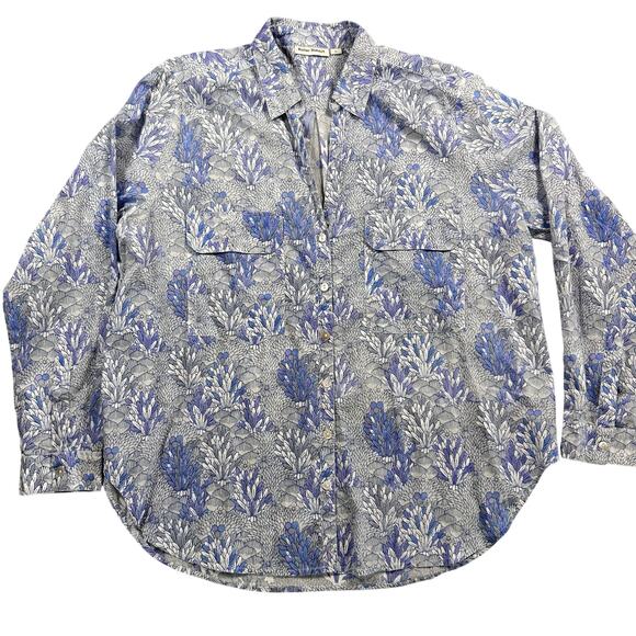 Roller Rabbit Blue and White Leaves Print Blouse XL EUC - Picture 1 of 4